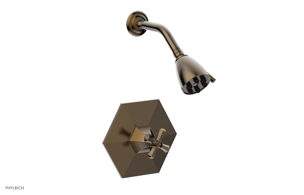 5" - Antique Brass - LE VERRE & LA CROSSE Pressure Balance Shower Set - Cross Handle by Phylrich - New York Hardware