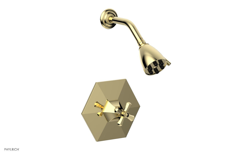 5" - French Brass - LE VERRE & LA CROSSE Pressure Balance Shower Set - Cross Handle by Phylrich - New York Hardware