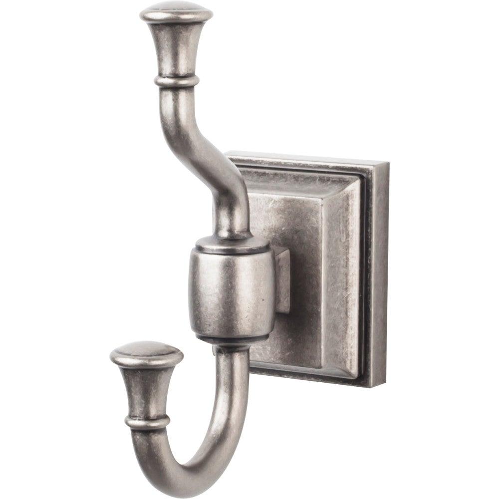 Stratton Bath Double Hook by Top Knobs - Antique Pewter - New York Hardware