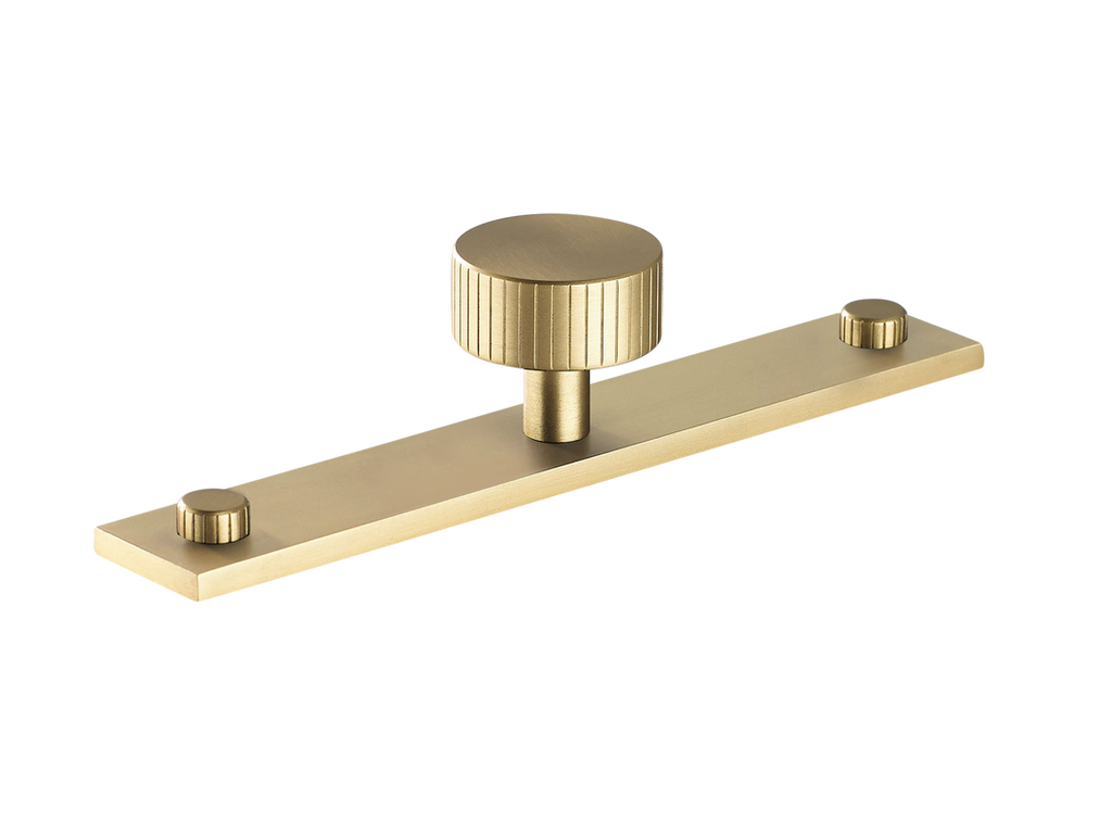 MIX Straight Knurled Cabinet Knob & Backplate by Armac Martin - 128mm - Satin Brass Satin lacquered