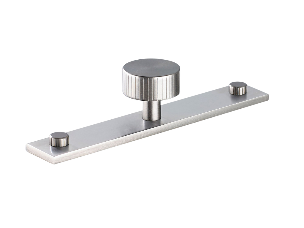 MIX Straight Knurled Cabinet Knob & Backplate by Armac Martin - 128mm - Satin Nickel Plate