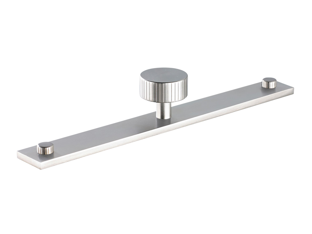 MIX Straight Knurled Cabinet Knob & Backplate by Armac Martin - 192mm - Satin Nickel Plate