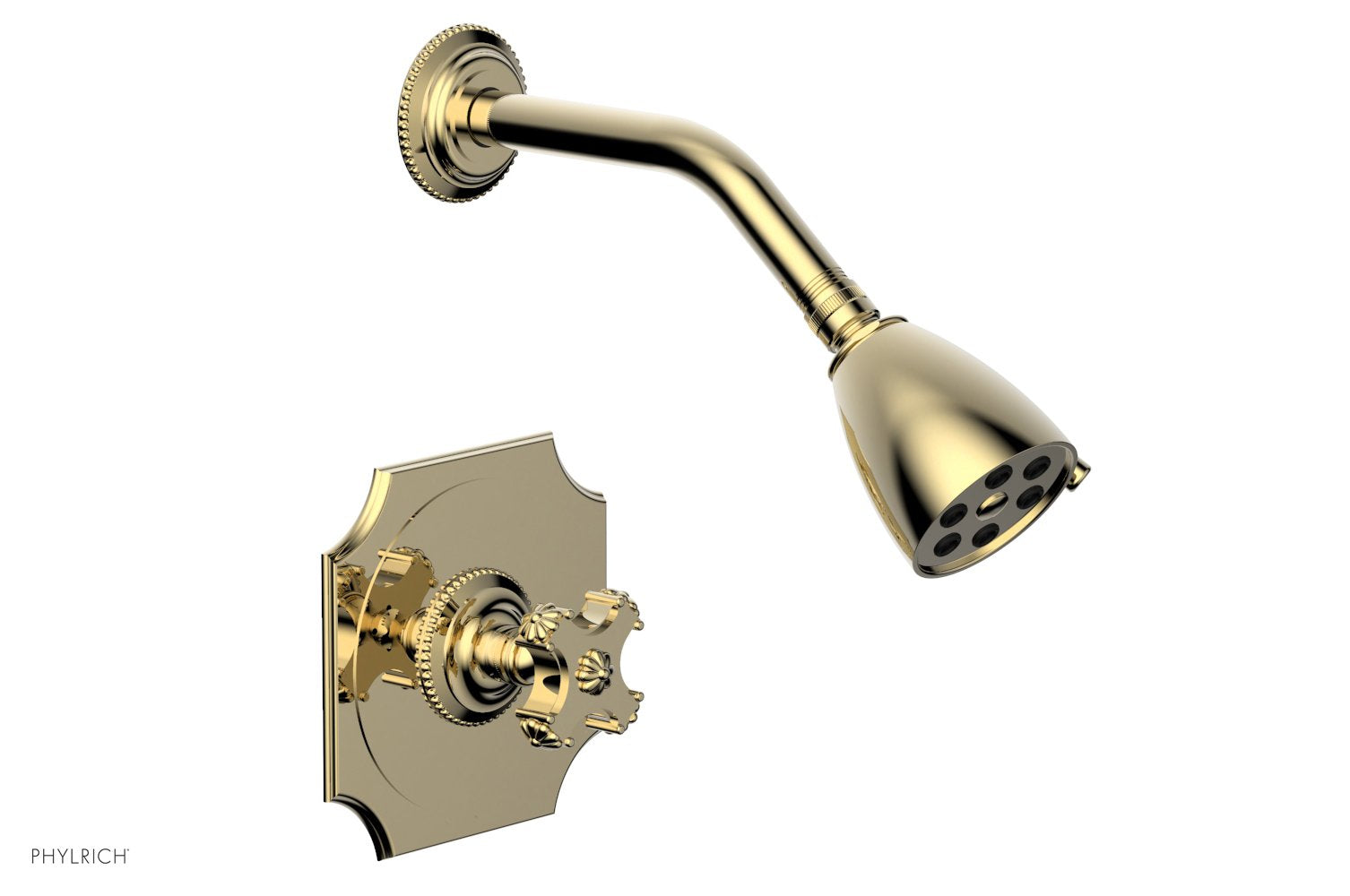 5" - Polished Brass Uncoated - MARVELLE Pressure Balance Shower Set - Cross Handle 162-21 by Phylrich - New York Hardware