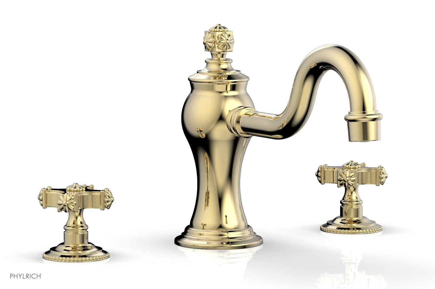 6-3/8" - Polished Brass Uncoated - MARVELLE Deck Tub Set - Cross Handles 162-40 by Phylrich - New York Hardware