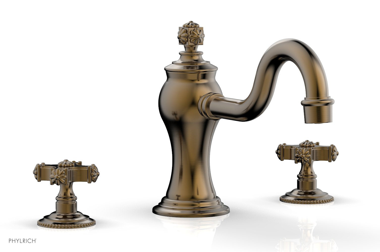 6-3/8" - Antique Brass - MARVELLE Deck Tub Set - Cross Handles 162-40 by Phylrich - New York Hardware