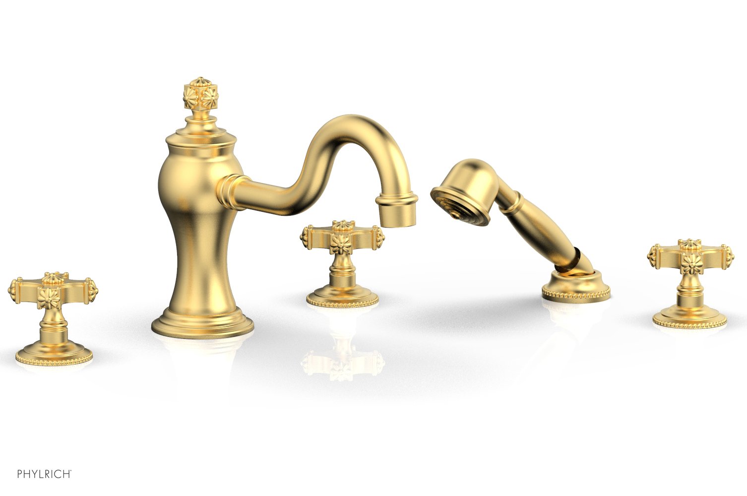 1-3/8" - Burnished Gold - MARVELLE Deck Tub Set with Hand Shower - Cross Handles 162-48 by Phylrich - New York Hardware