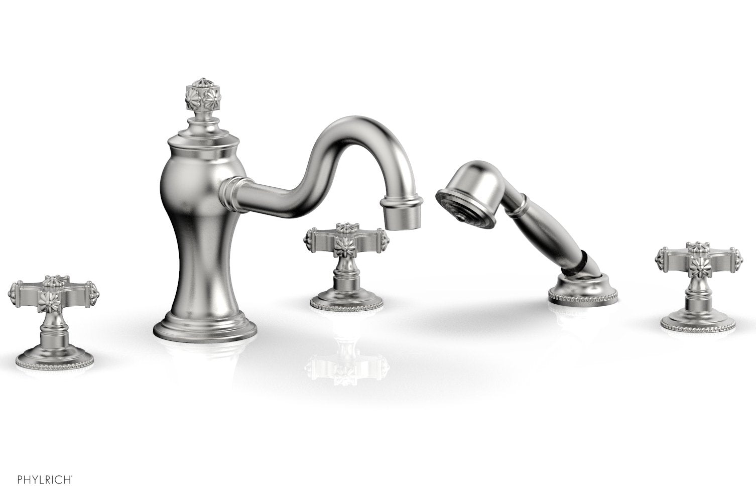 1-3/8" - Satin Chrome - MARVELLE Deck Tub Set with Hand Shower - Cross Handles 162-48 by Phylrich - New York Hardware