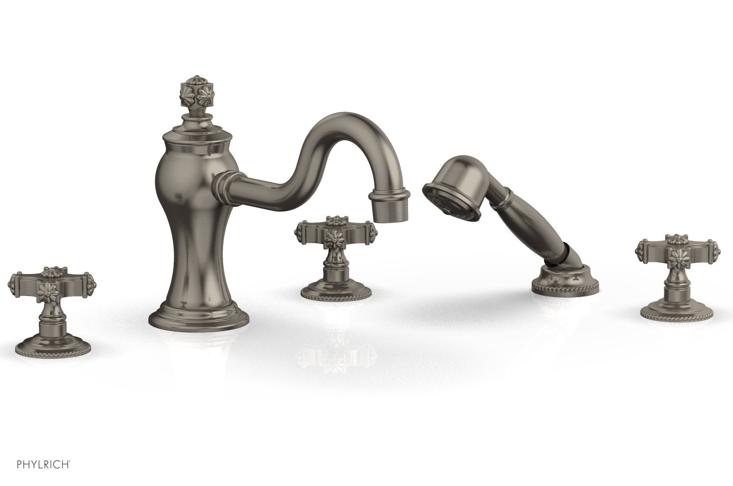 1-3/8" - Pewter - MARVELLE Deck Tub Set with Hand Shower - Cross Handles 162-48 by Phylrich - New York Hardware