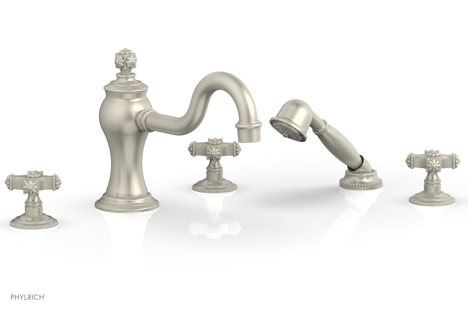 1-3/8" - Burnished Nickel - MARVELLE Deck Tub Set with Hand Shower - Cross Handles 162-48 by Phylrich - New York Hardware