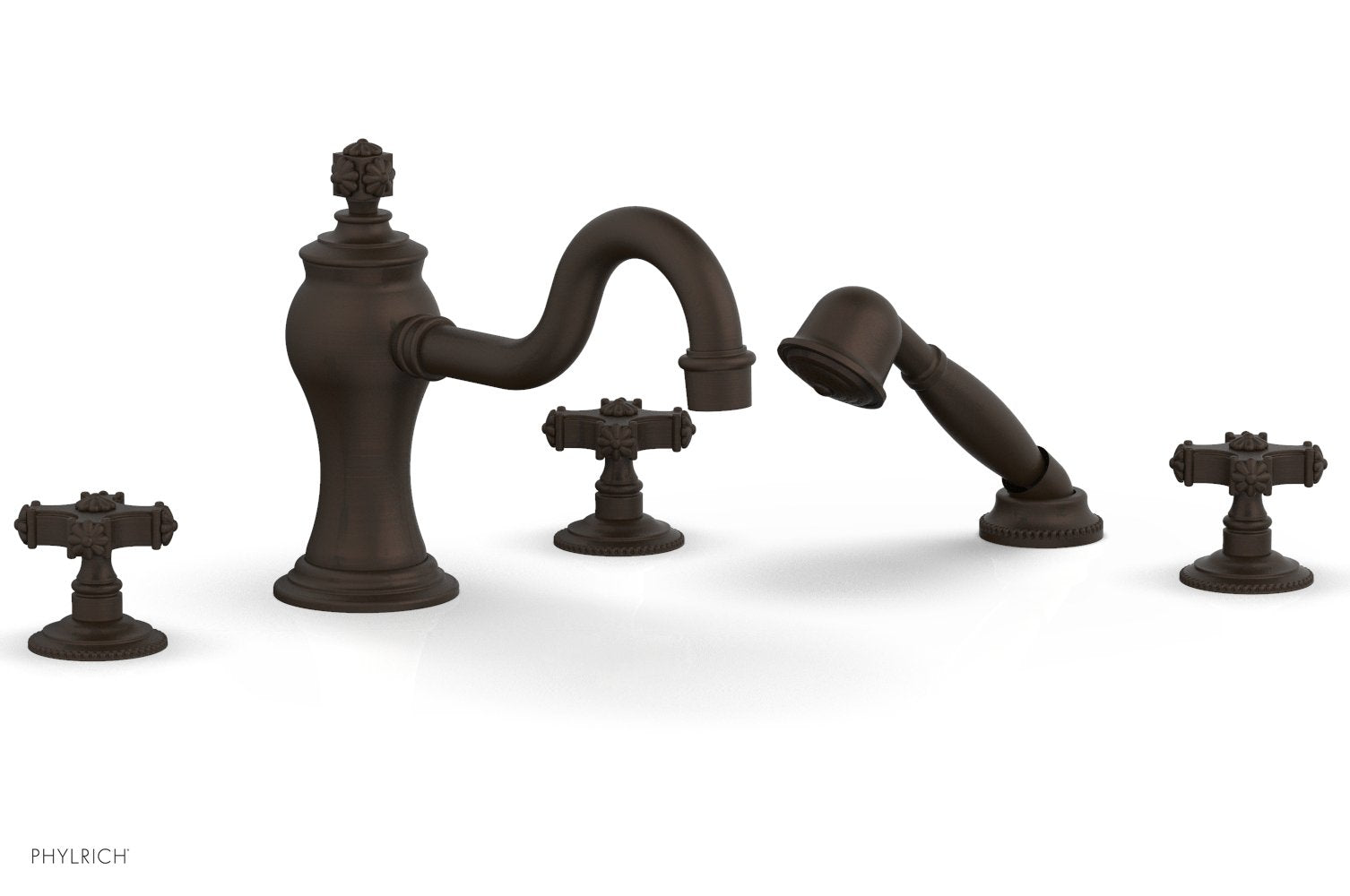 1-3/8" - Antique Bronze - MARVELLE Deck Tub Set with Hand Shower - Cross Handles 162-48 by Phylrich - New York Hardware