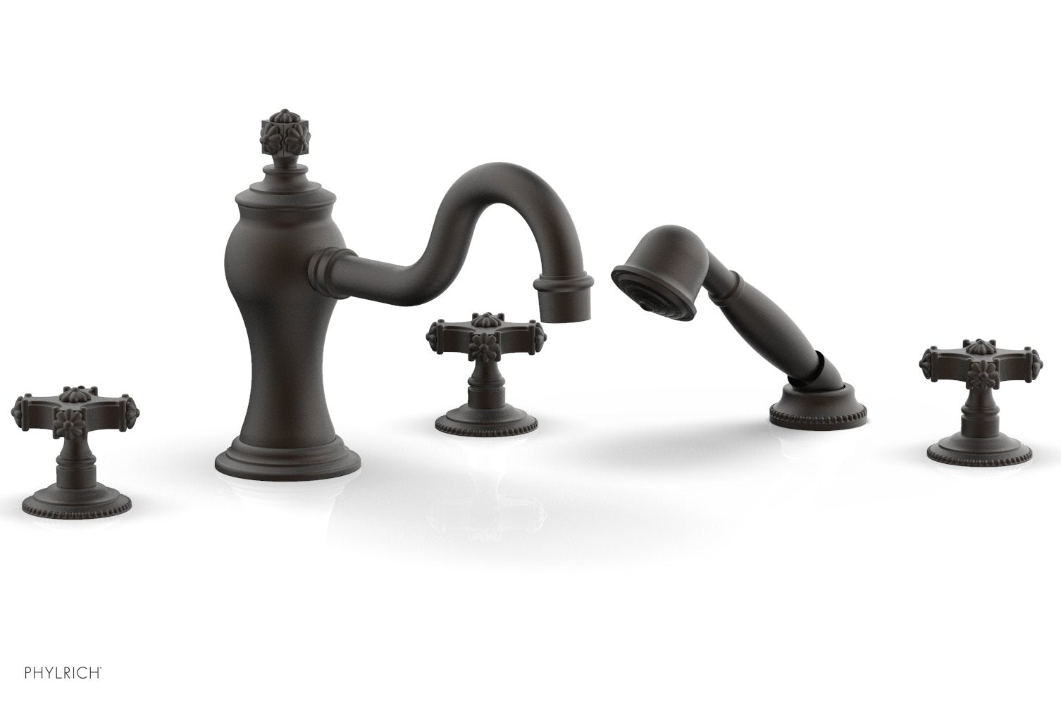 1-3/8" - Oil Rubbed Bronze - MARVELLE Deck Tub Set with Hand Shower - Cross Handles 162-48 by Phylrich - New York Hardware