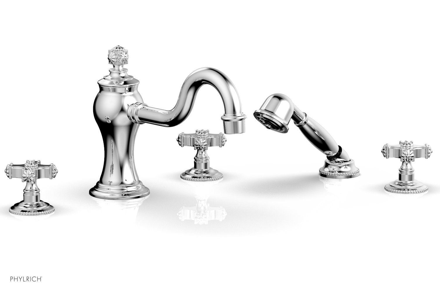 1-3/8" - Satin Brass - MARVELLE Deck Tub Set with Hand Shower - Cross Handles 162-48 by Phylrich - New York Hardware