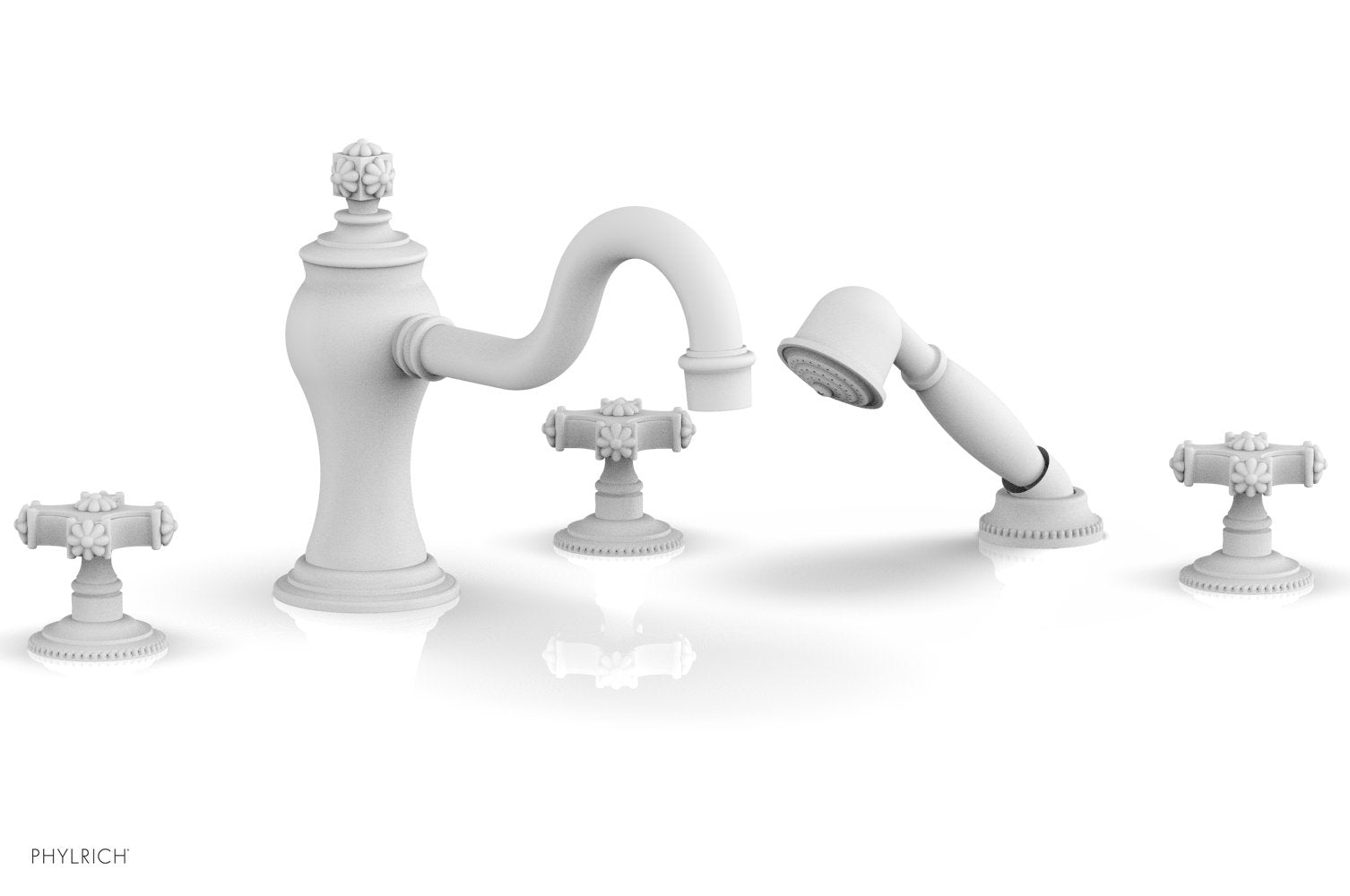 1-3/8" - Satin White - MARVELLE Deck Tub Set with Hand Shower - Cross Handles 162-48 by Phylrich - New York Hardware