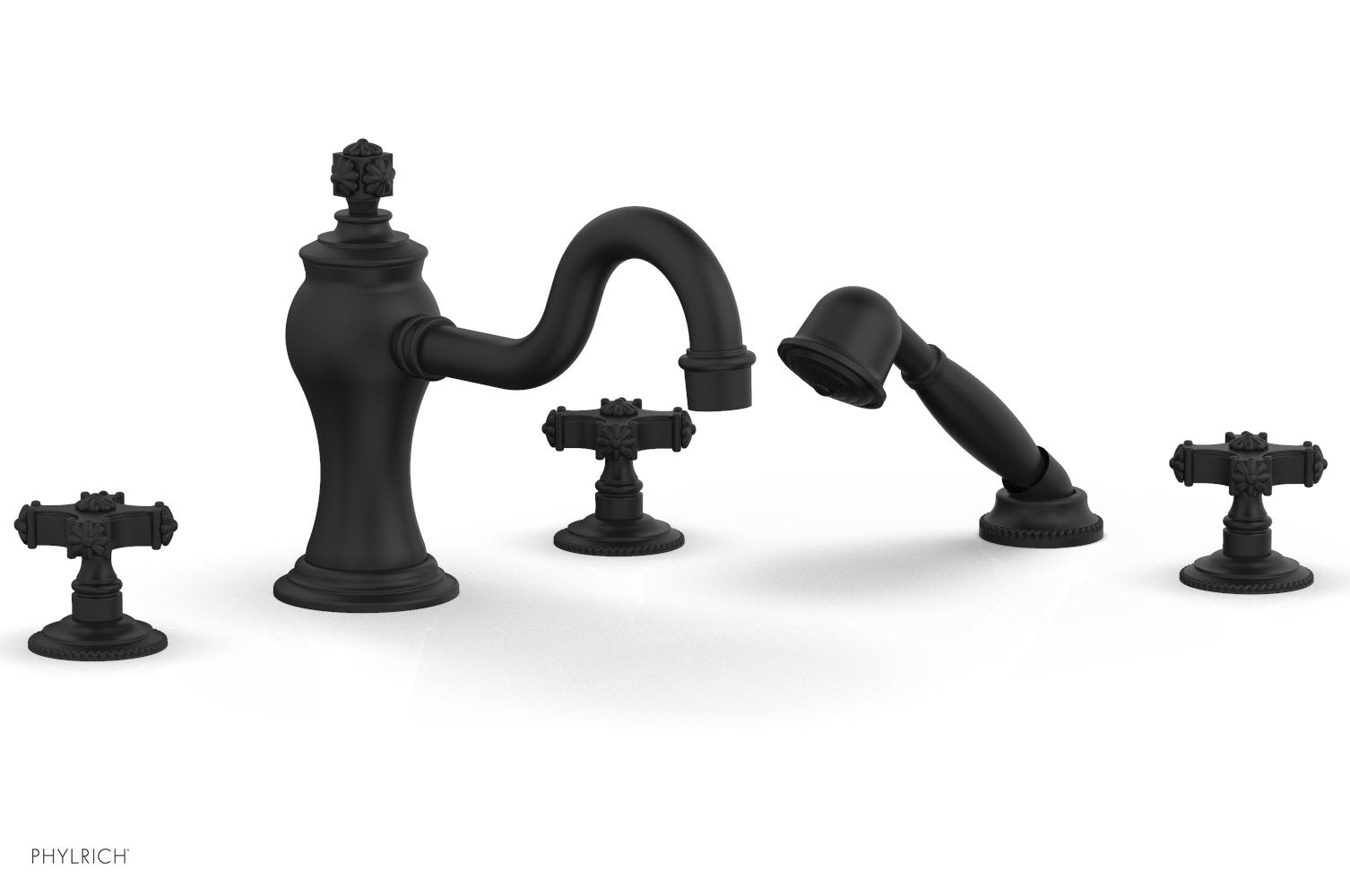 1-3/8" - Satin Nickel - MARVELLE Deck Tub Set with Hand Shower - Cross Handles 162-48 by Phylrich - New York Hardware