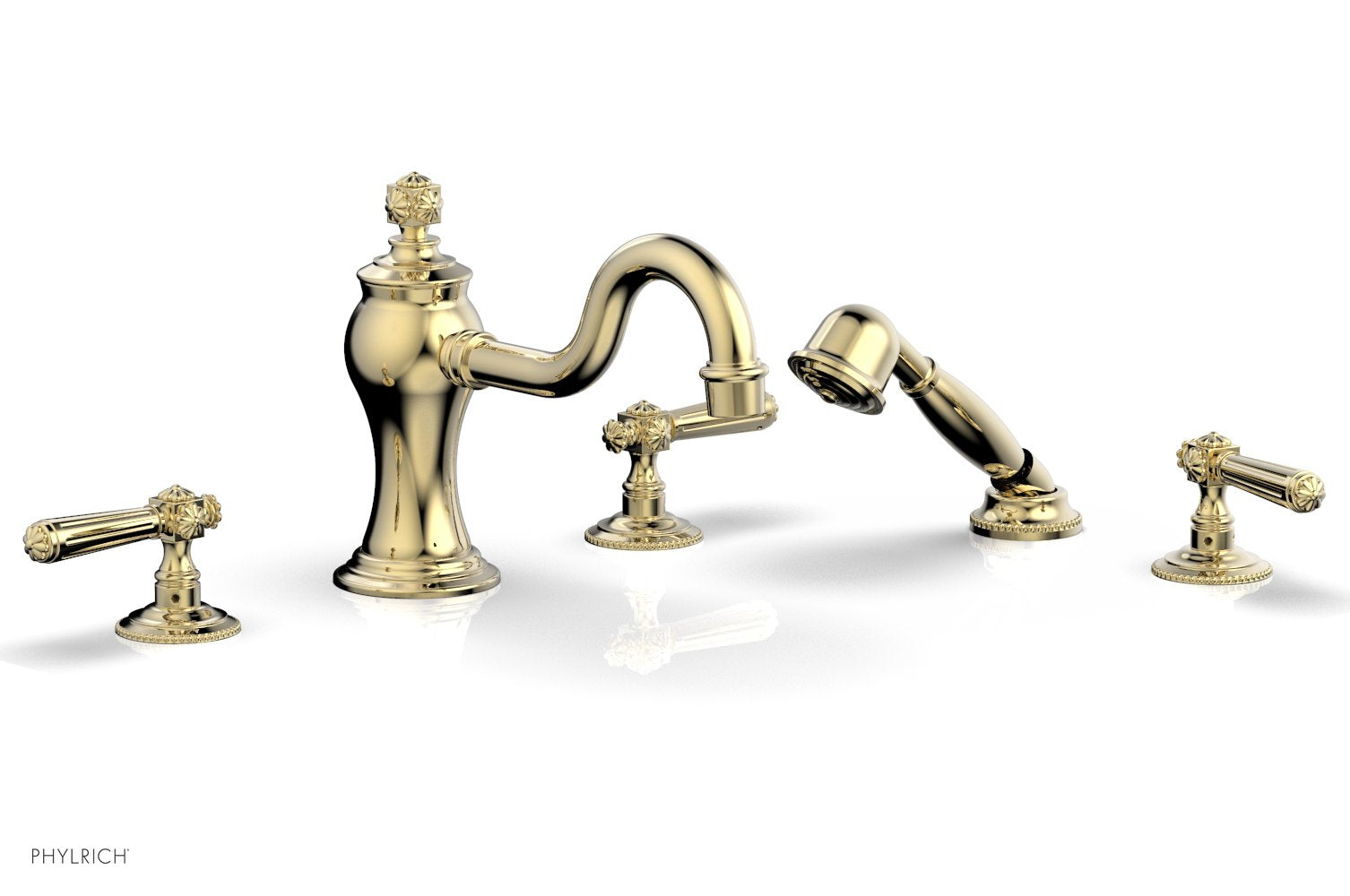 1-3/8" - Polished Brass Uncoated - MARVELLE Deck Tub Set with Hand Shower - Lever Handles 162-49 by Phylrich - New York Hardware