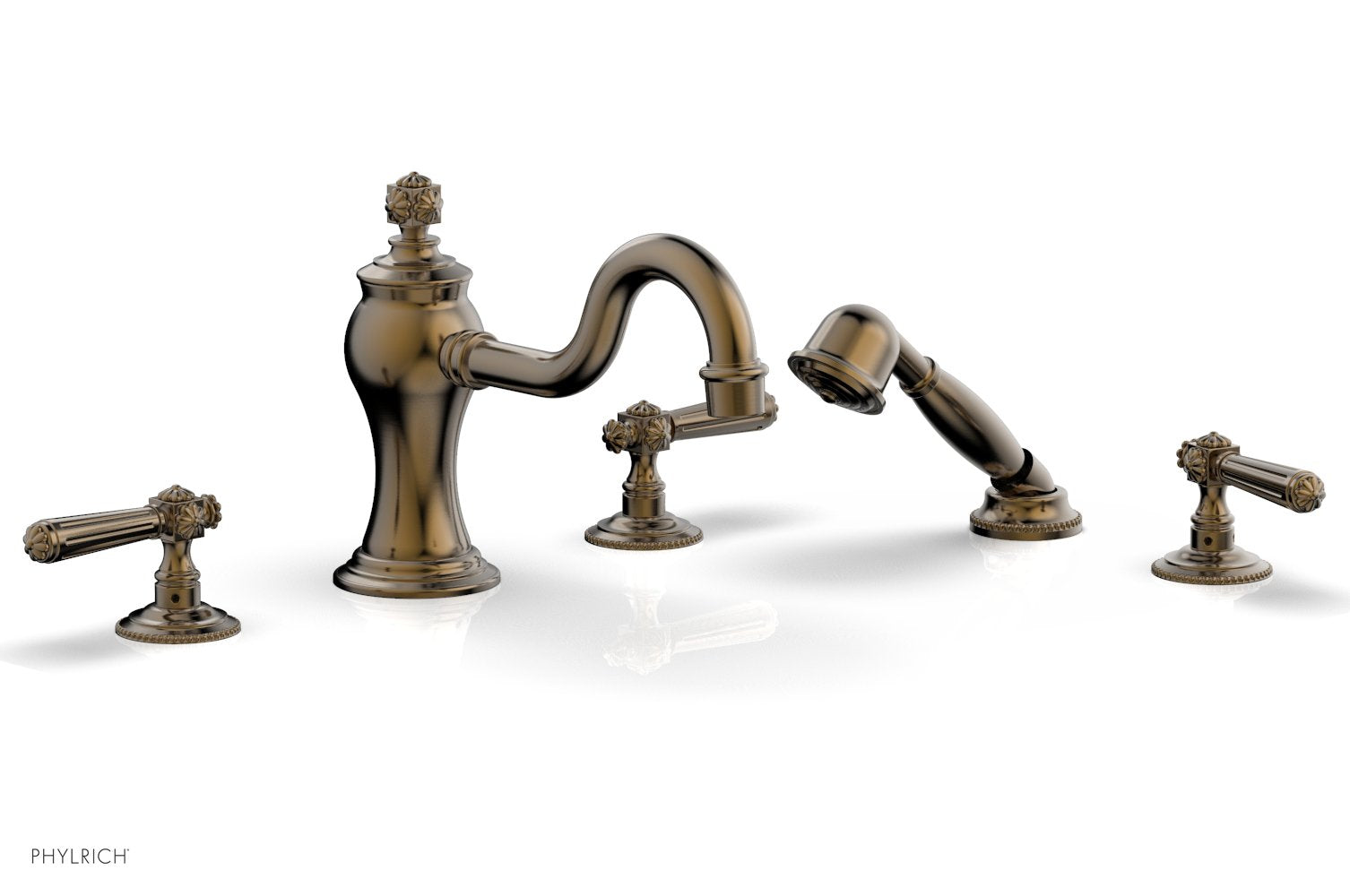 1-3/8" - Antique Brass - MARVELLE Deck Tub Set with Hand Shower - Lever Handles 162-49 by Phylrich - New York Hardware