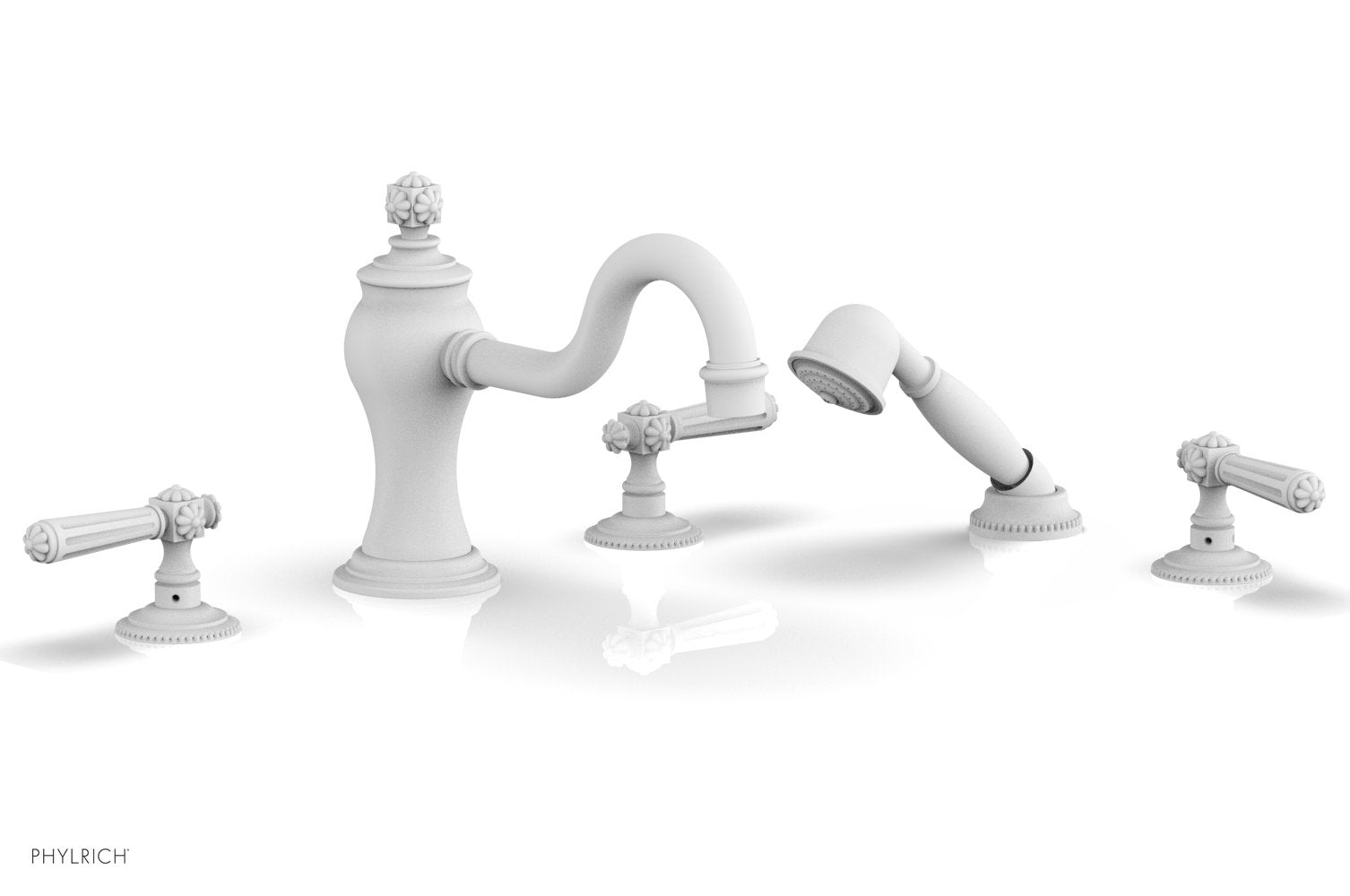 1-3/8" - Satin White - MARVELLE Deck Tub Set with Hand Shower - Lever Handles 162-49 by Phylrich - New York Hardware