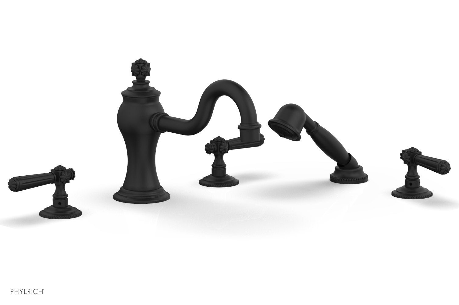 1-3/8" - Matte Black - MARVELLE Deck Tub Set with Hand Shower - Lever Handles 162-49 by Phylrich - New York Hardware