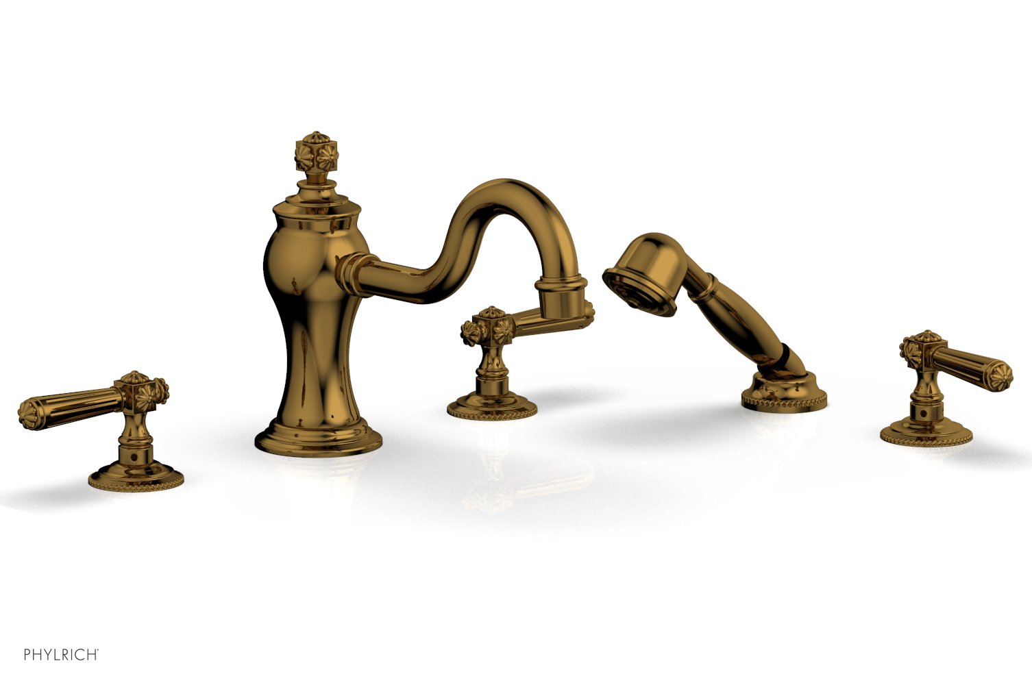 1-3/8" - French Brass - MARVELLE Deck Tub Set with Hand Shower - Lever Handles 162-49 by Phylrich - New York Hardware