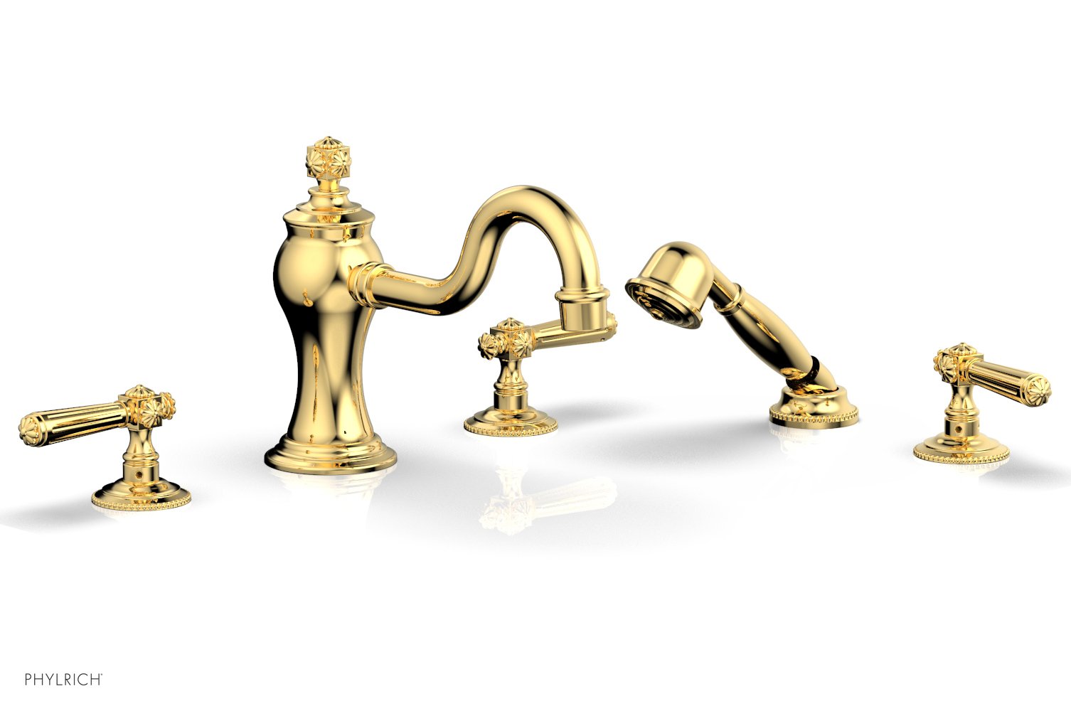 1-3/8" - Polished Gold - MARVELLE Deck Tub Set with Hand Shower - Lever Handles 162-49 by Phylrich - New York Hardware