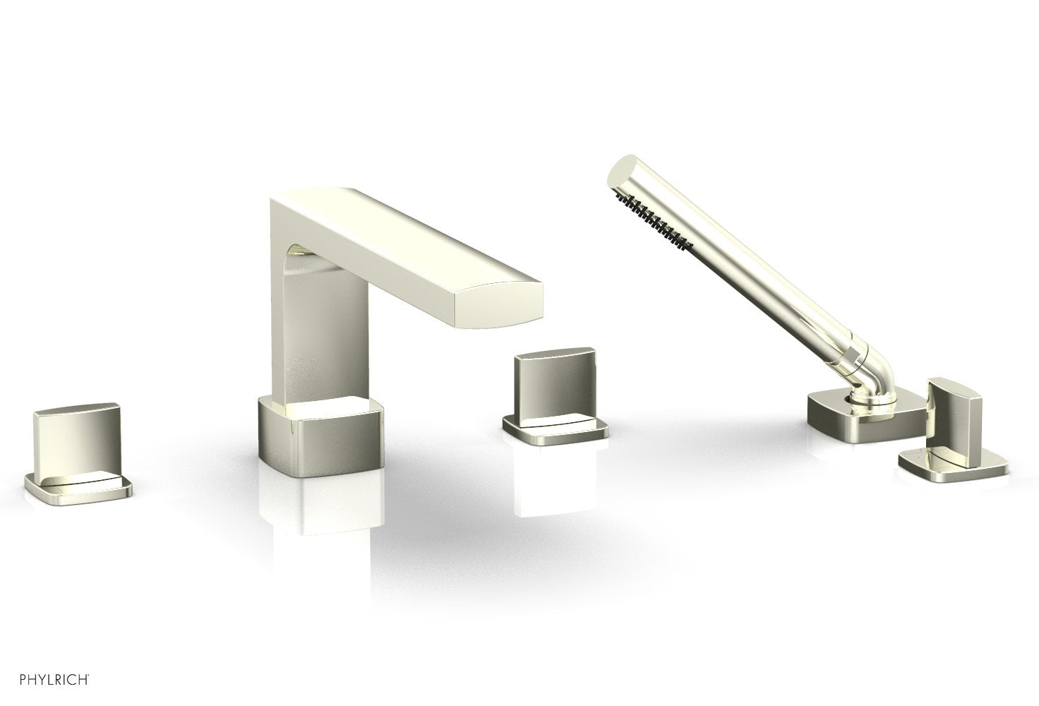 1-3/8" - Polished Brass Uncoated - RADI Deck Tub Set with Hand Shower - Blade Handles 181-48 by Phylrich - New York Hardware