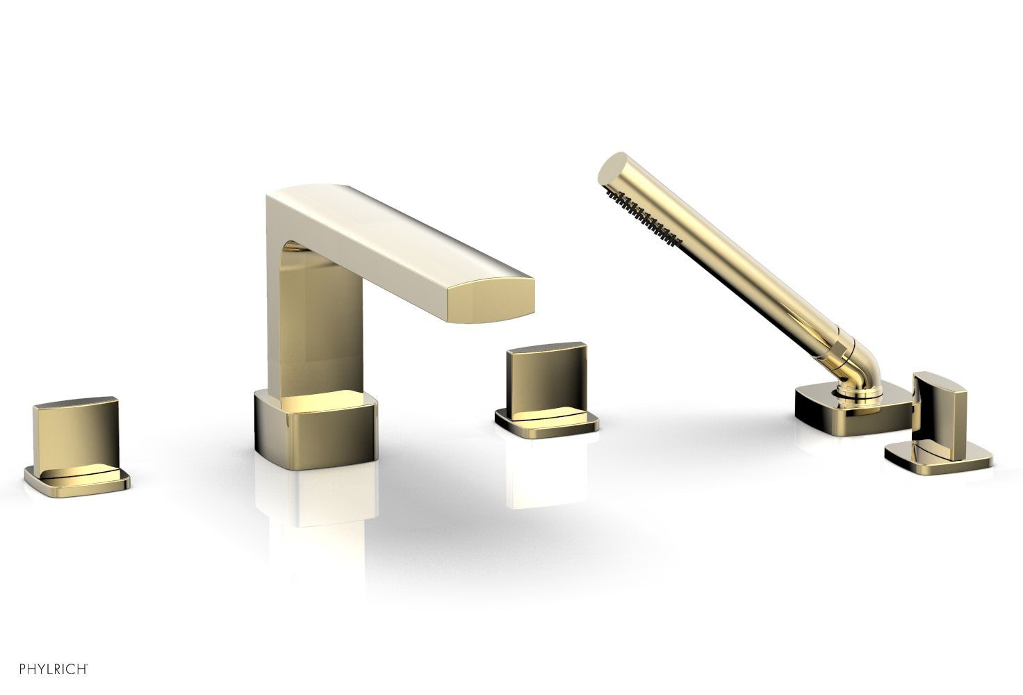 1-3/8" - Old English Brass - RADI Deck Tub Set with Hand Shower - Blade Handles 181-48 by Phylrich - New York Hardware