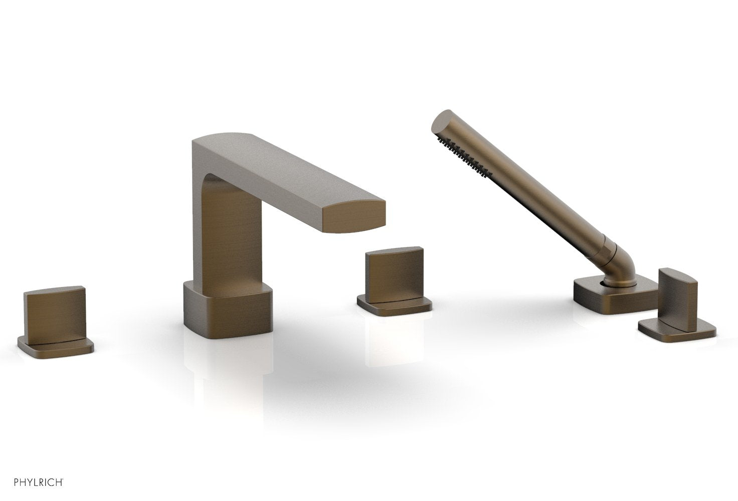 1-3/8" - Antique Brass - RADI Deck Tub Set with Hand Shower - Blade Handles 181-48 by Phylrich - New York Hardware