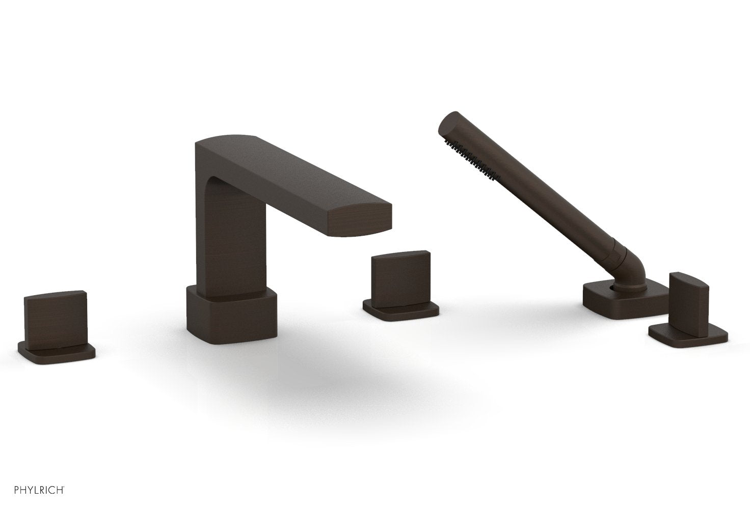 1-3/8" - Oil Rubbed Bronze - RADI Deck Tub Set with Hand Shower - Blade Handles 181-48 by Phylrich - New York Hardware