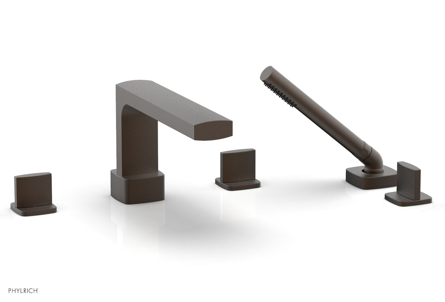 1-3/8" - Weathered Copper - RADI Deck Tub Set with Hand Shower - Blade Handles 181-48 by Phylrich - New York Hardware