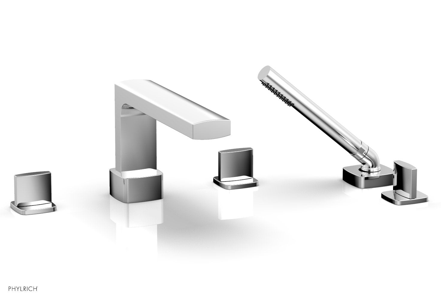 1-3/8" - Satin Brass - RADI Deck Tub Set with Hand Shower - Blade Handles 181-48 by Phylrich - New York Hardware