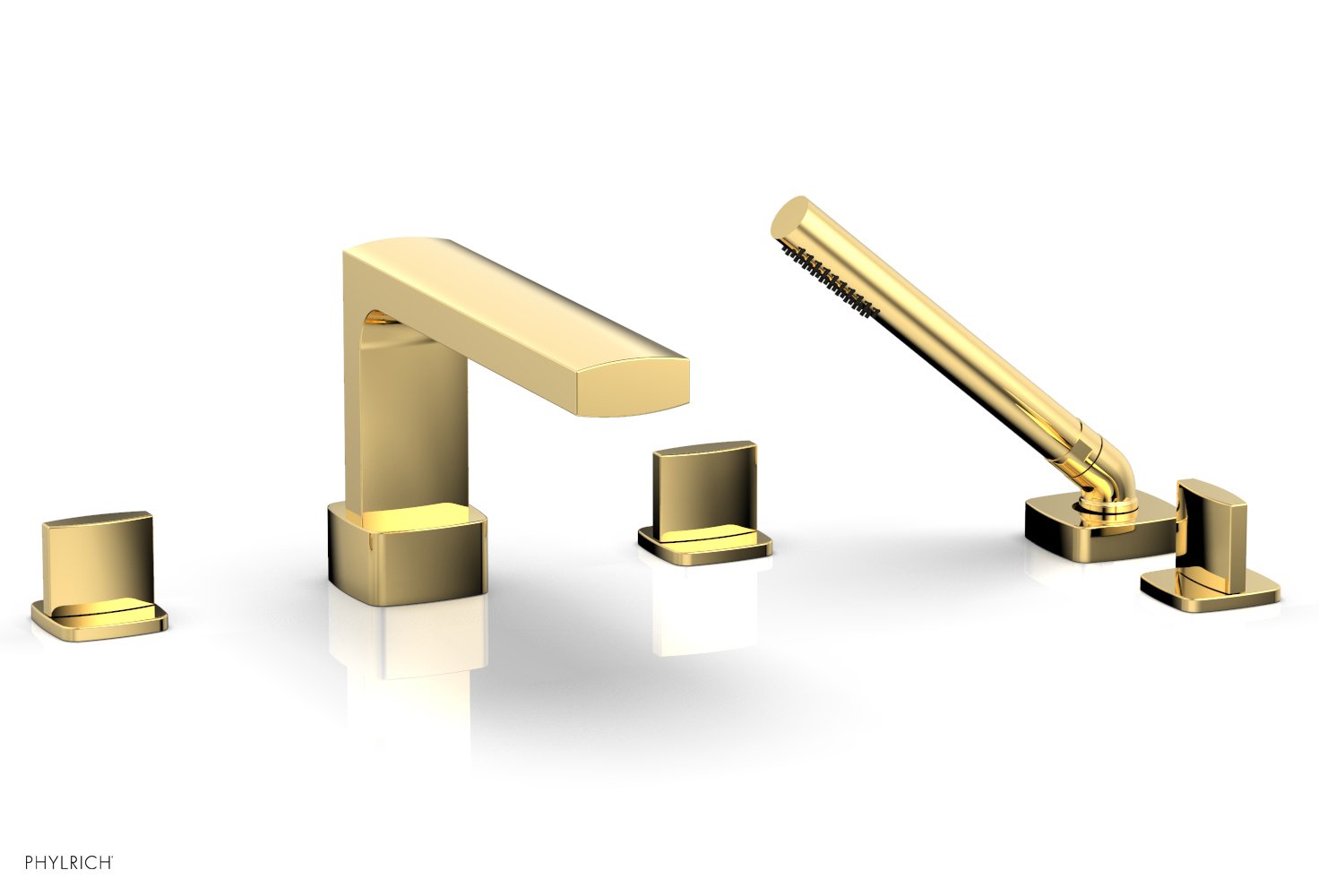 1-3/8" - Satin Gold - RADI Deck Tub Set with Hand Shower - Blade Handles 181-48 by Phylrich - New York Hardware