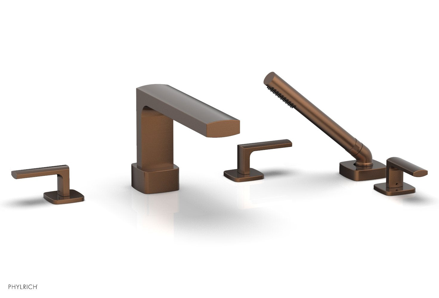 1-3/8" - Satin Brass - RADI Deck Tub Set with Hand Shower - Lever Handles 181-49 by Phylrich - New York Hardware