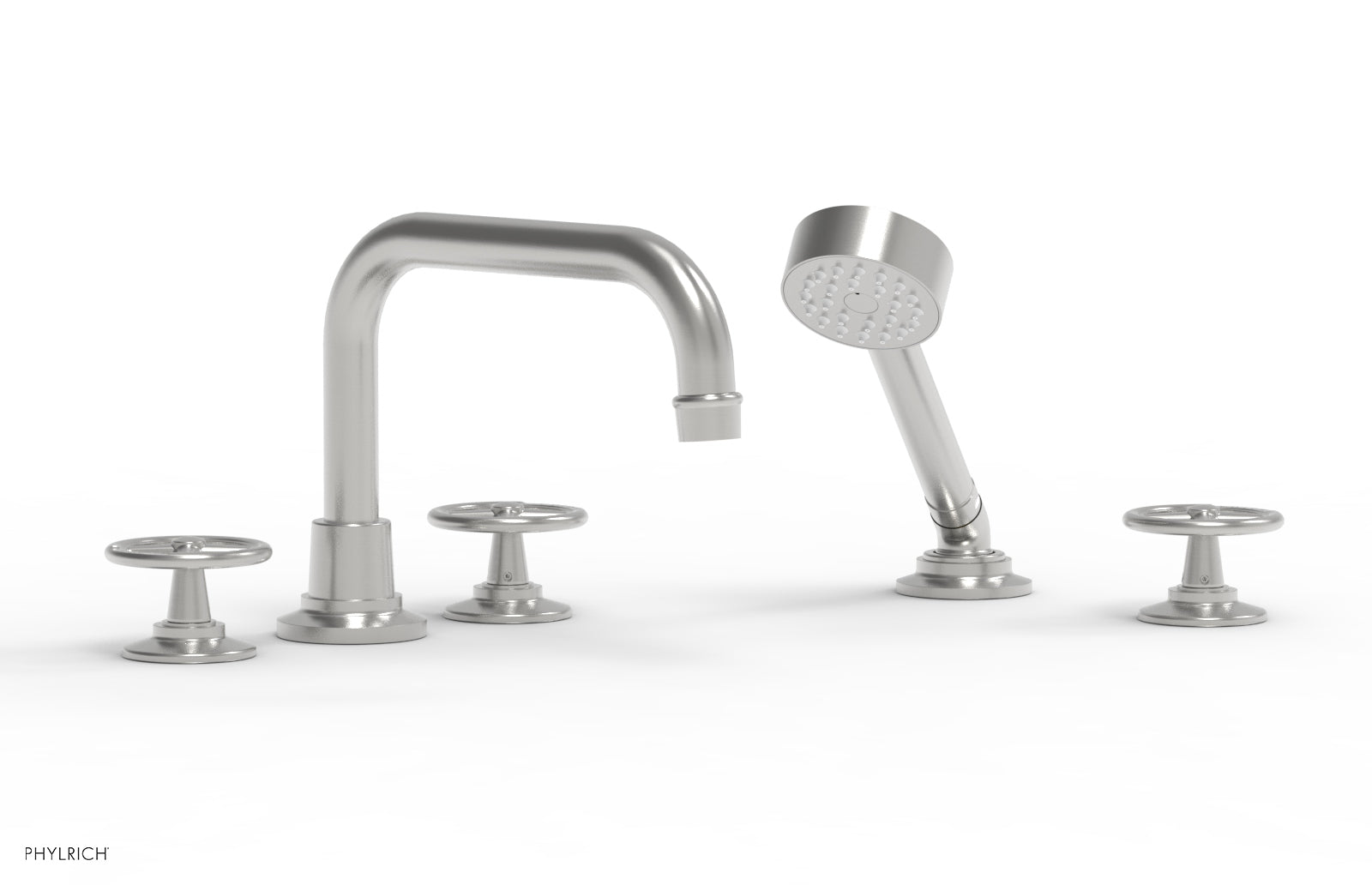Phylrich WORKS Deck Tub Set with Hand Shower Cross Handles
