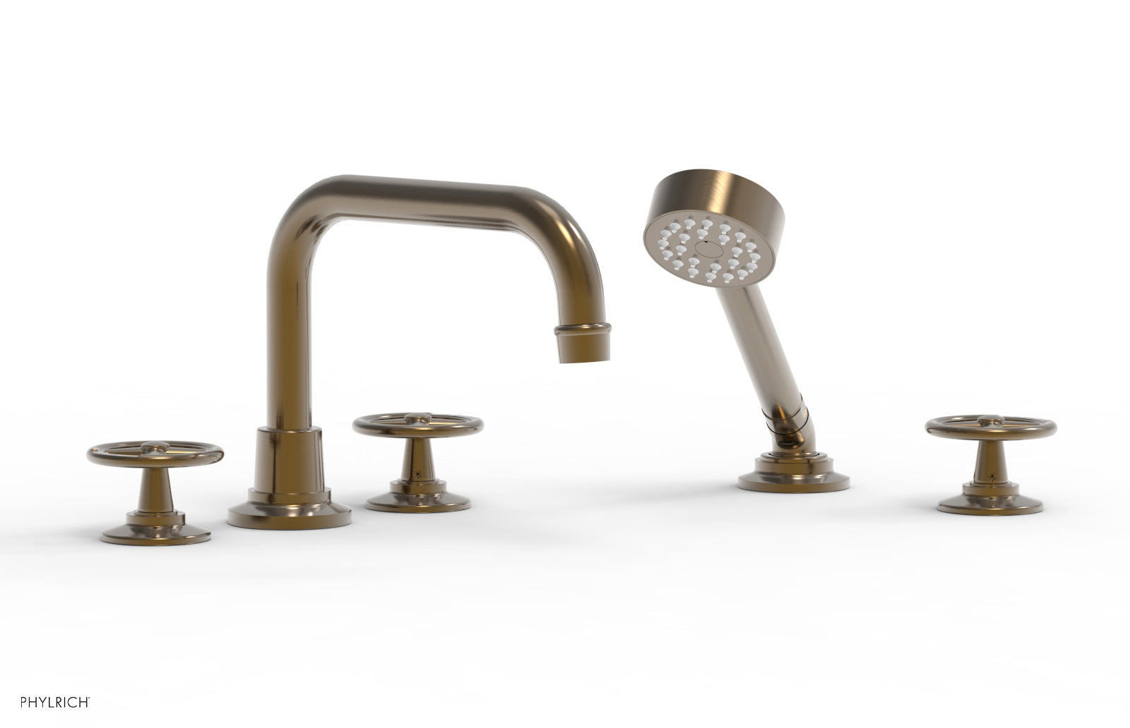 Phylrich WORKS Deck Tub Set with Hand Shower Cross Handles