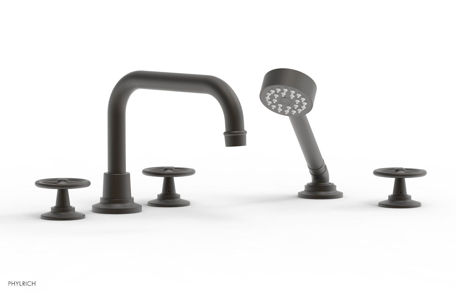 Phylrich WORKS Deck Tub Set with Hand Shower Cross Handles