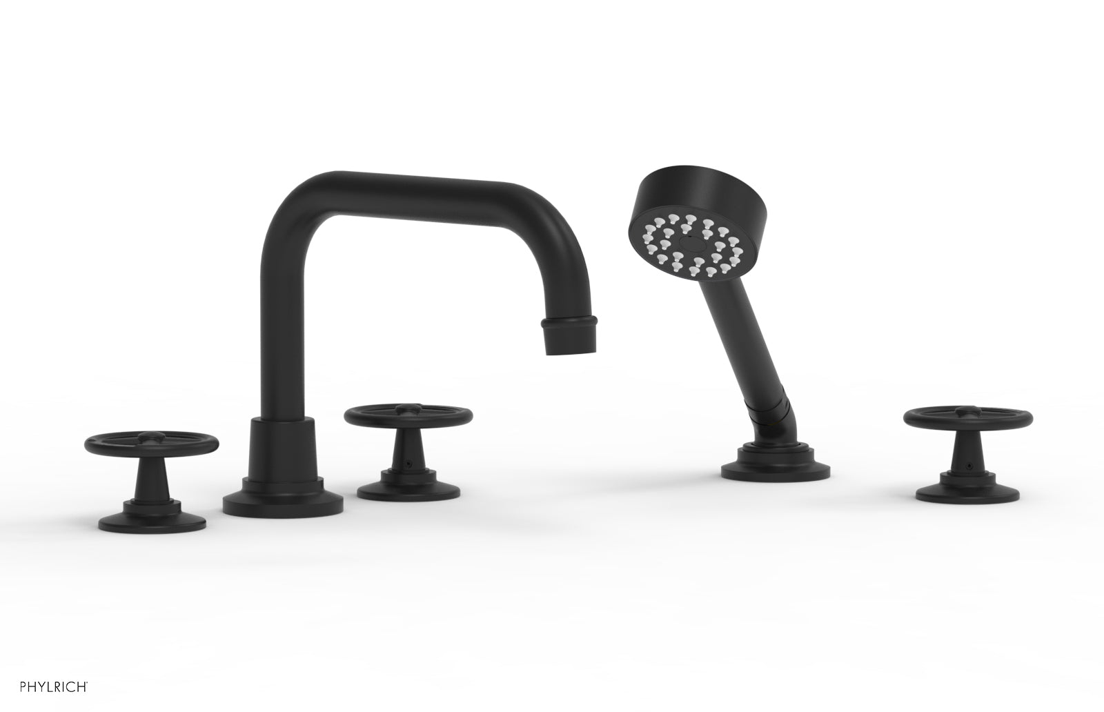Phylrich WORKS Deck Tub Set with Hand Shower Cross Handles