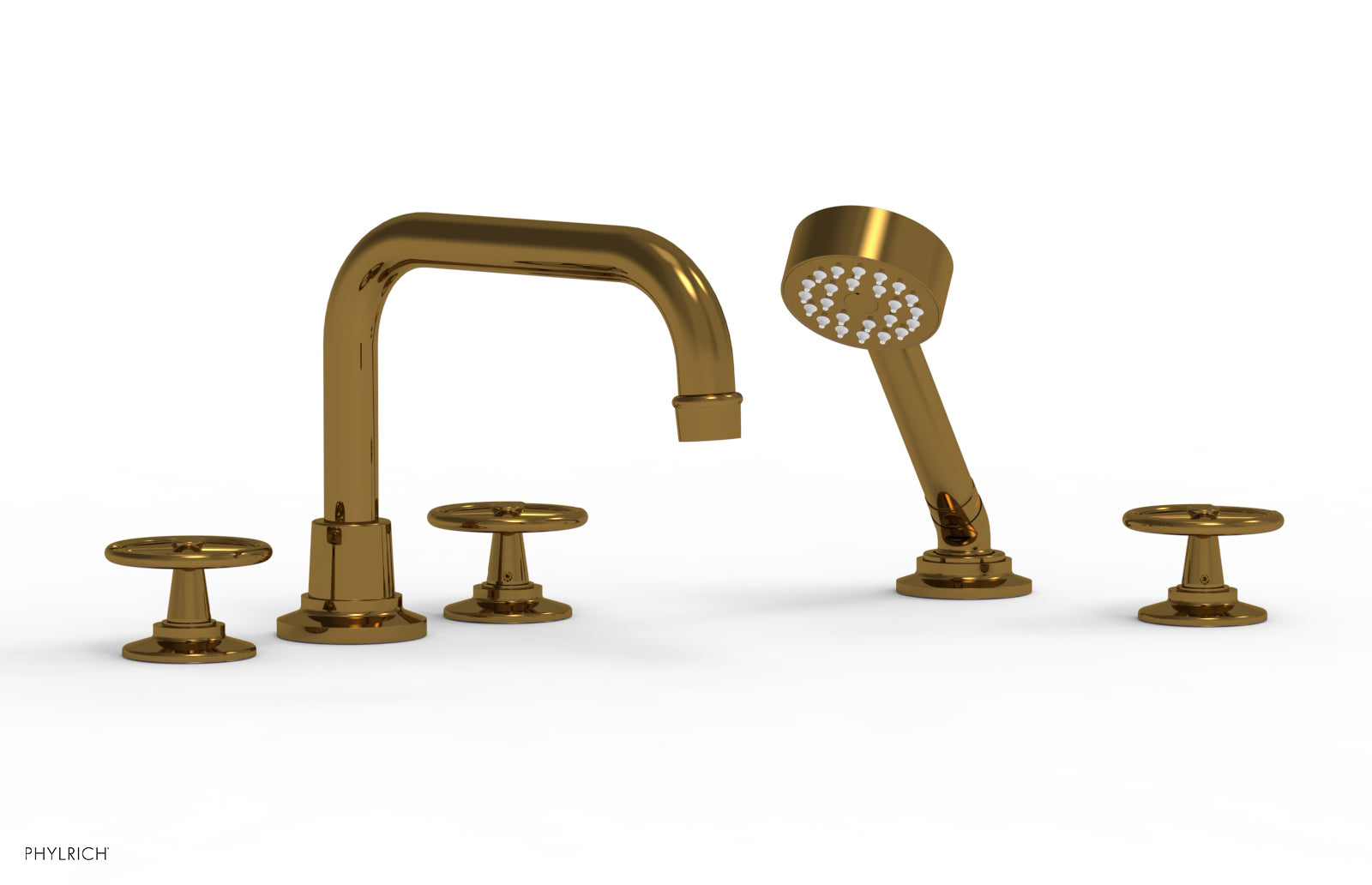 Phylrich WORKS Deck Tub Set with Hand Shower Cross Handles