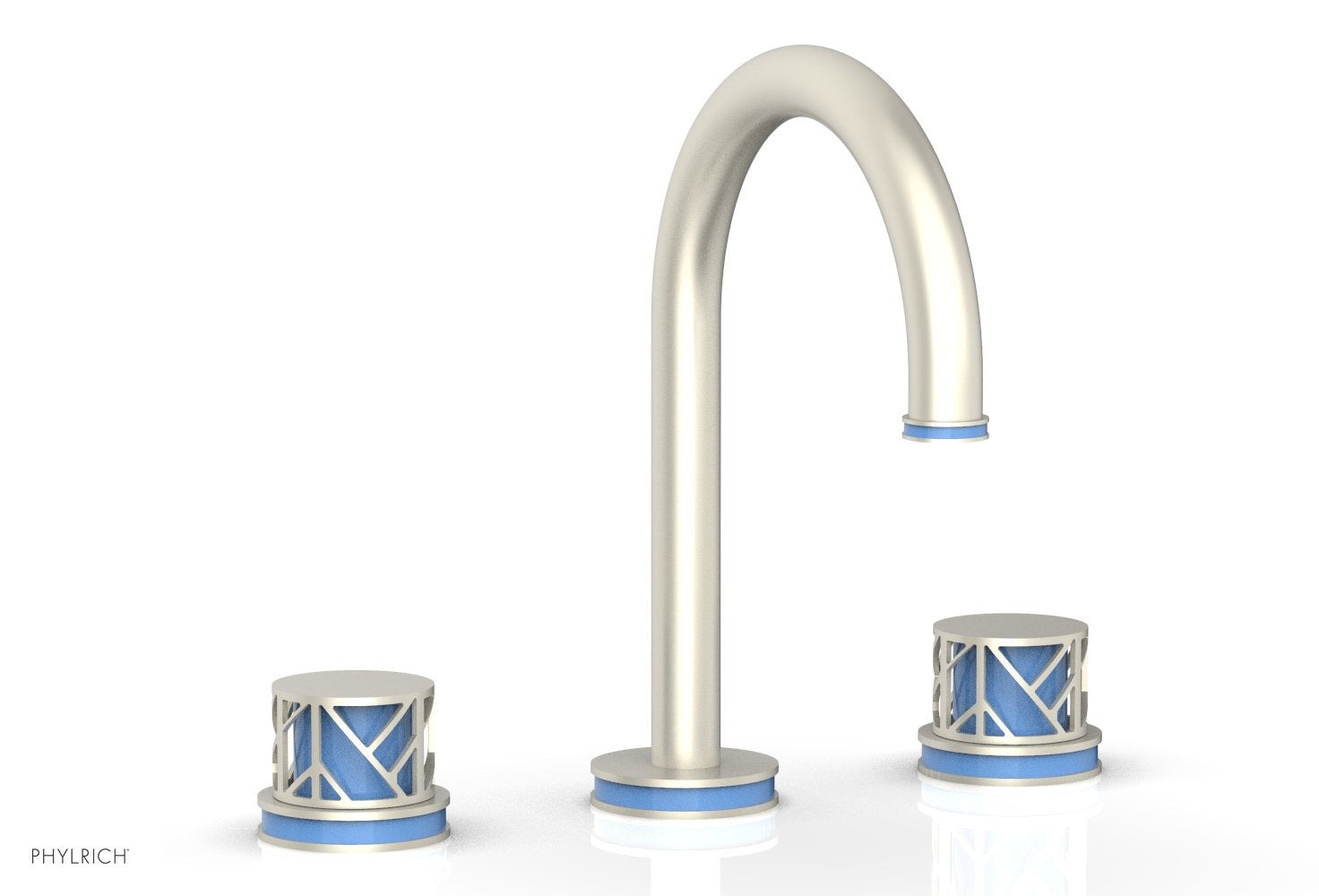 9-7/8" - Pewter - JOLIE Widespread Faucet - Round Handles with "Light Blue" Accents 222-01 by Phylrich - New York Hardware