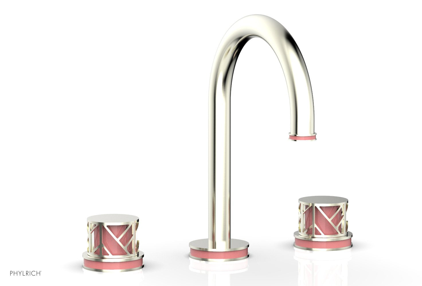 9-7/8" - Satin Gold - JOLIE Widespread Faucet - Round Handles with "Pink" Accents 222-01 by Phylrich - New York Hardware