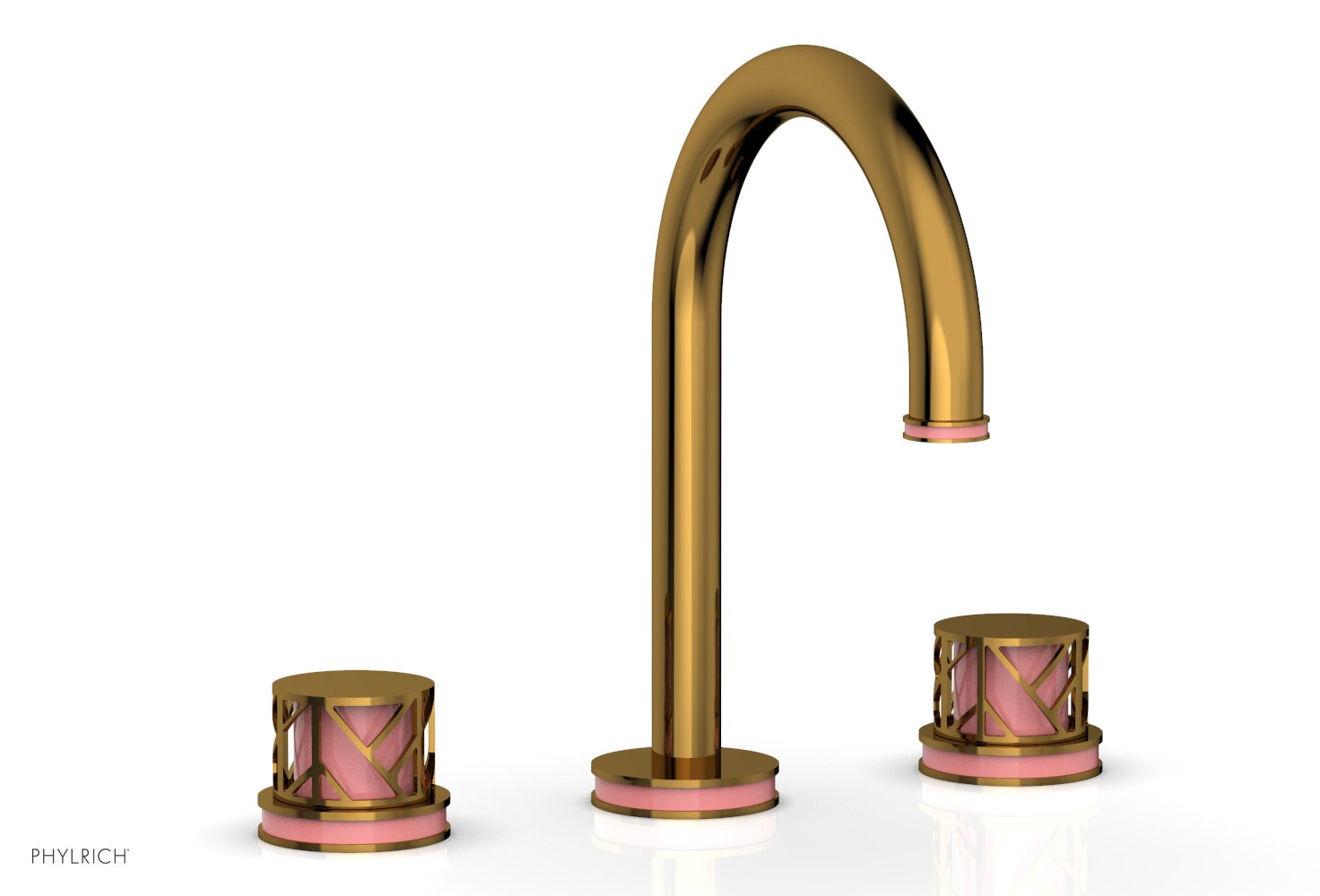 9-7/8" - Satin Chrome - JOLIE Widespread Faucet - Round Handles with "Pink" Accents 222-01 by Phylrich - New York Hardware