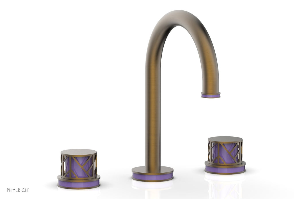 9-7/8" - Polished Brass Uncoated - JOLIE Widespread Faucet - Round Handles with "Purple" Accents 222-01 by Phylrich - New York Hardware
