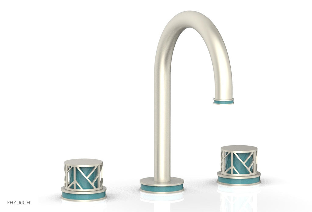9-7/8" - Polished Brass Uncoated - JOLIE Widespread Faucet - Round Handles with "Turquoise" Accents 222-01 by Phylrich - New York Hardware