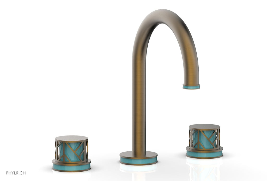 9-7/8" - Satin Brass - JOLIE Widespread Faucet - Round Handles with "Turquoise" Accents 222-01 by Phylrich - New York Hardware