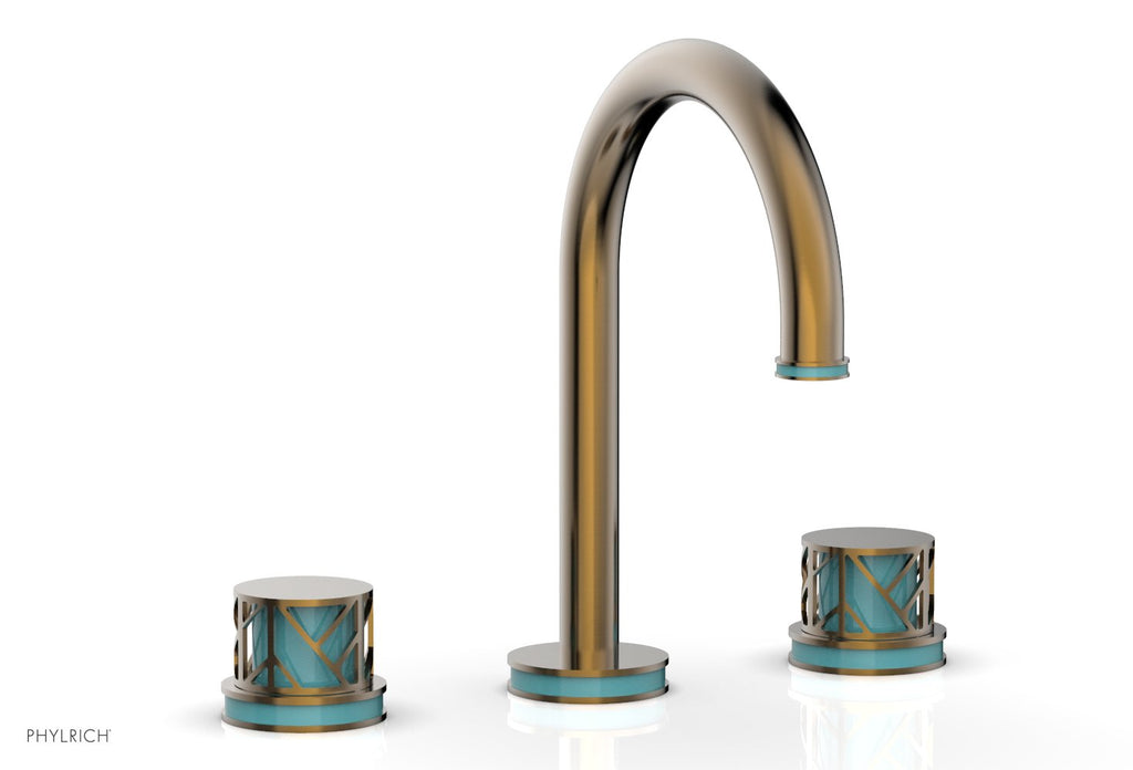 9-7/8" - Antique Brass - JOLIE Widespread Faucet - Round Handles with "Turquoise" Accents 222-01 by Phylrich - New York Hardware