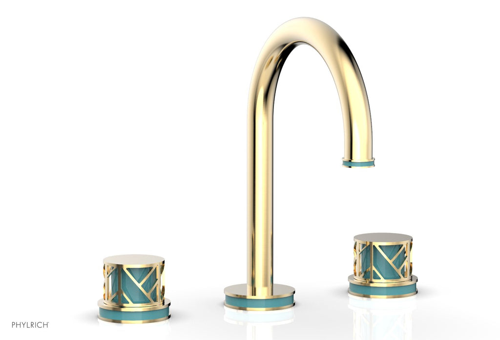 9-7/8" - Satin Nickel - JOLIE Widespread Faucet - Round Handles with "Turquoise" Accents 222-01 by Phylrich - New York Hardware