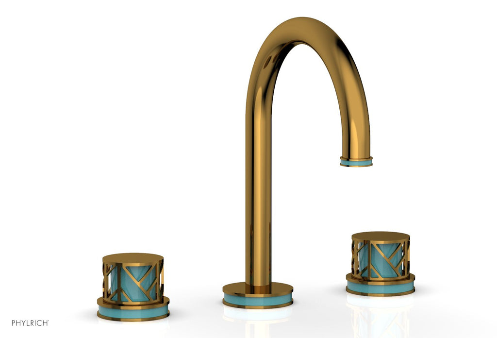 9-7/8" - Satin Gold - JOLIE Widespread Faucet - Round Handles with "Turquoise" Accents 222-01 by Phylrich - New York Hardware