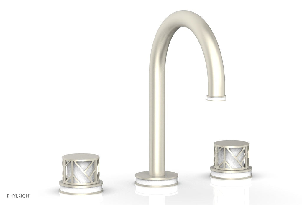 9-7/8" - Polished Brass Uncoated - JOLIE Widespread Faucet - Round Handles with "White" Accents 222-01 by Phylrich - New York Hardware