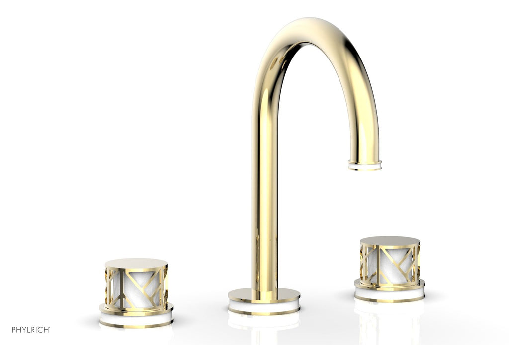 9-7/8" - Old English Brass - JOLIE Widespread Faucet - Round Handles with "White" Accents 222-01 by Phylrich - New York Hardware