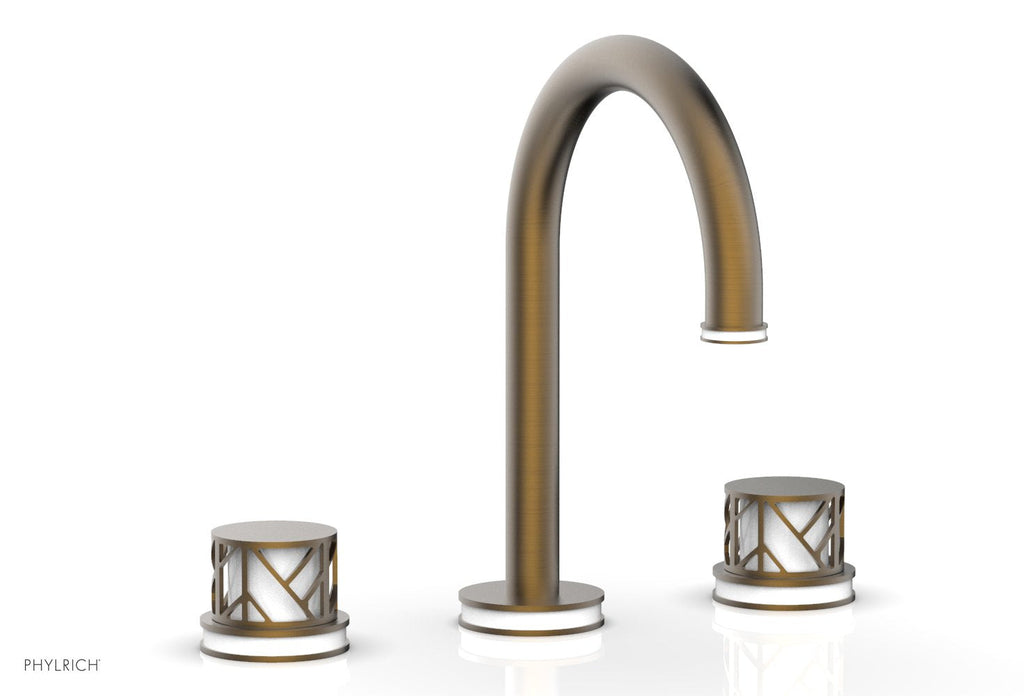 9-7/8" - Antique Brass - JOLIE Widespread Faucet - Round Handles with "White" Accents 222-01 by Phylrich - New York Hardware