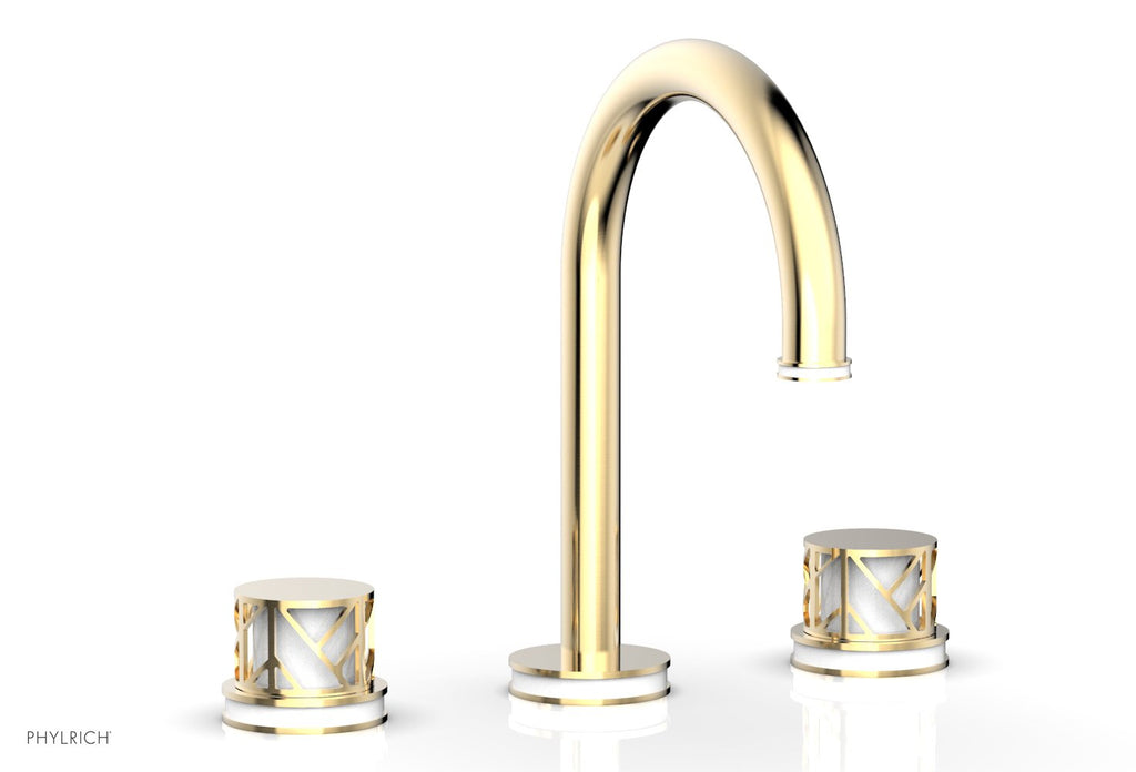 9-7/8" - Satin Nickel - JOLIE Widespread Faucet - Round Handles with "White" Accents 222-01 by Phylrich - New York Hardware